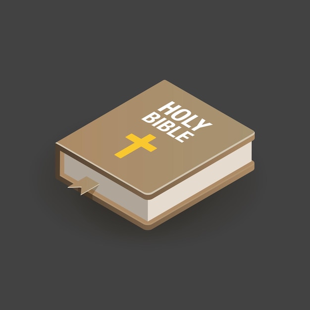 Isometrische Vektorillustration einer geschlossenen Heiligen Bibel mit einem goldenen Kreuz auf dem Cover und einem Lesezeichenband geeignet für religiöse pädagogische und spirituelle Inhalte