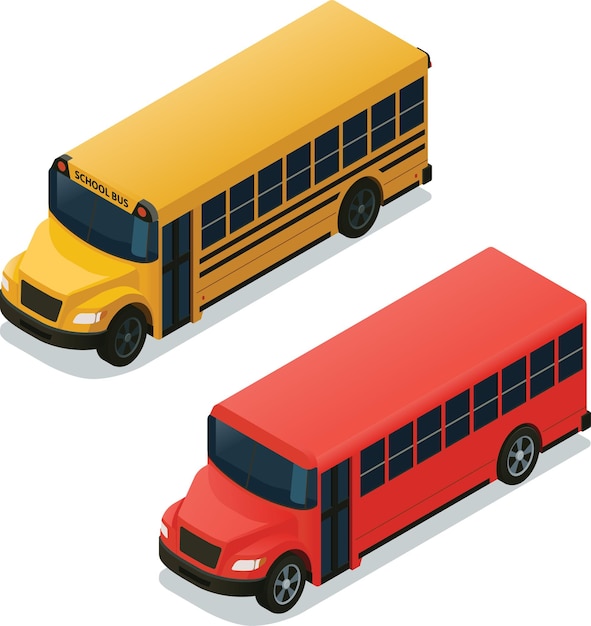Isometrische Vektorillustration für Schulbusse
