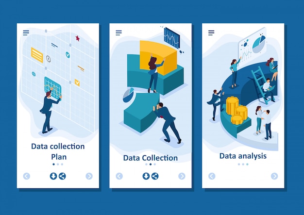 Isometrische vorlagen-app geschäftsleute berichten über digitales marketing und smartphone-apps