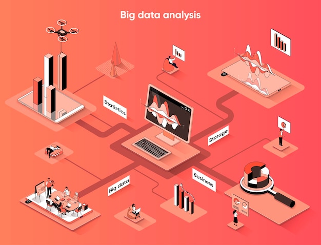 Vektor isometrische web-banner-flachisometrie für die big-data-analyse