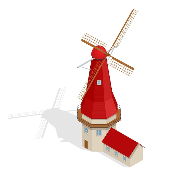Vektor isometrische windmühle. flache 3d-vektor-illustration