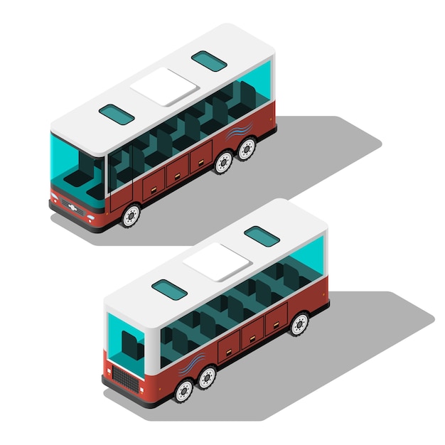 Vektor isometrischer 3d-transport-auto-bus-element-fahrzeug-vektor-design-stil