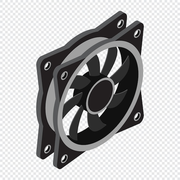 Isometrischer Computerventilator, Computerventilatorenkühler, Isometrischer Ventilator für PC-Kasten, Computer-Hardware-Komponenten, Vektorillustration