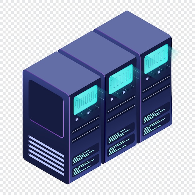 Isometrischer futuristischer Server Isometrische Datenbank oder Datenzentrum Abstrakte Blockchain Computerspeicher Cloud-Speicher Isometrische Technologie