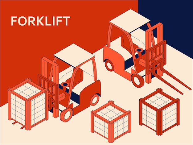 Isometrischer gabelstapler zum anheben und transportieren von gütern. arbeitstransport