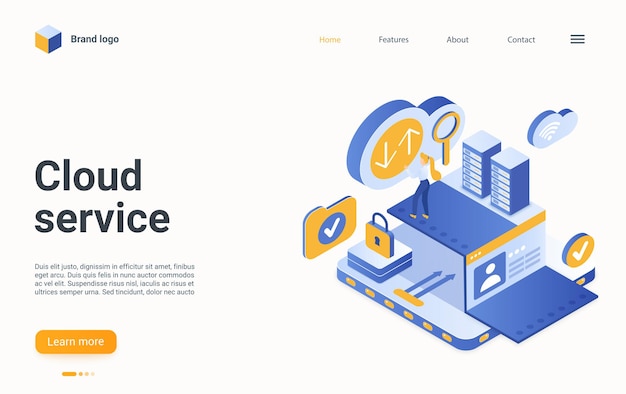 Isometrischer Landingpage-Benutzer oder -Administrator des Cloud-Datendienstes, der die Hosting-Serverdatenbank verwendet