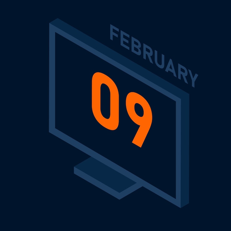 Vektor isometrischer laptop mit kalender für den monat februar