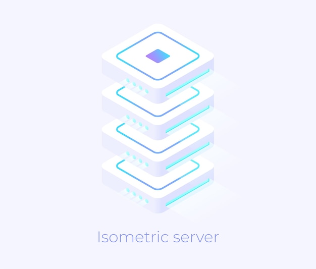 Vektor isometrischer server mit schaltflächen datenspeicherungskonzept technologieobjekt