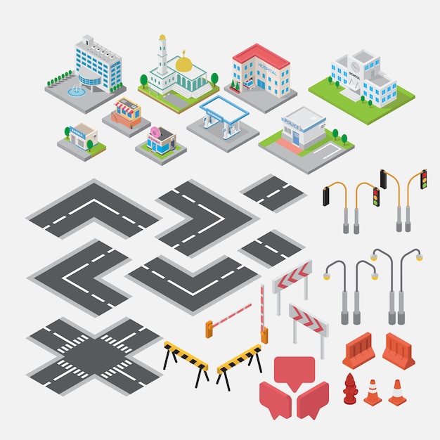 Isometrischer stadtplan-element-schöpfer-vektor