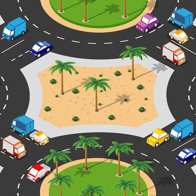 Isometrischer stadtplan umwelt-infografik-set mit transport