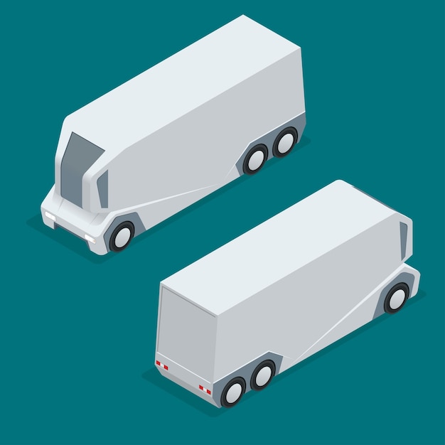 Isometrischer unbemannter lkw auf der fernbedienung. konzept des automatischen liefersystems. selbstfahrender van isoliert für webprojekte, geschäftspräsentationen, infografiken und spiele.