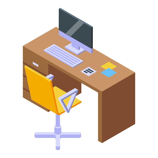 Isometrischer Vektor des Büroschreibtischsymbols Computerarbeitsplatz Innenbüro-Computerarbeit