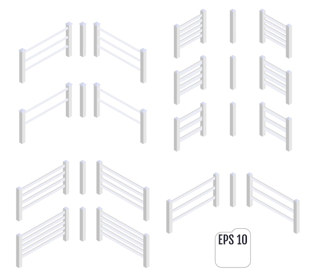 Isometrischer weißer zaunabschnittsvektor
