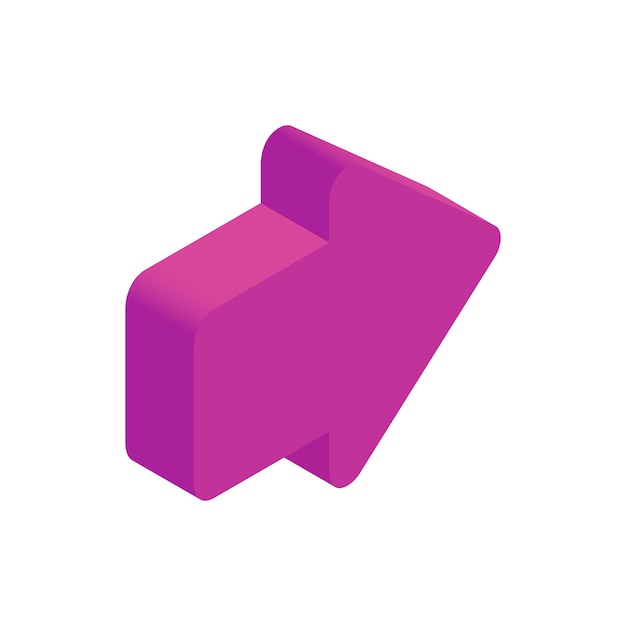Isometrisches 3D-Symbol mit rosa Pfeil auf weißem Hintergrund