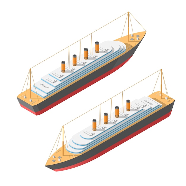 Isometrisches 3d-transportboot schiffsdampfer urban city element vector design satyle
