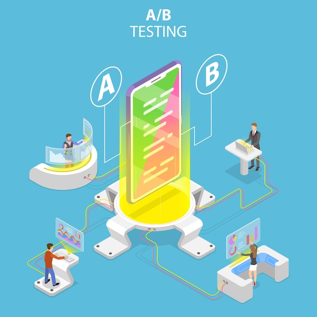Isometrisches flaches Vektorkonzept der AB-Test-Split-Test-AB-Vergleichs-Webentwicklung