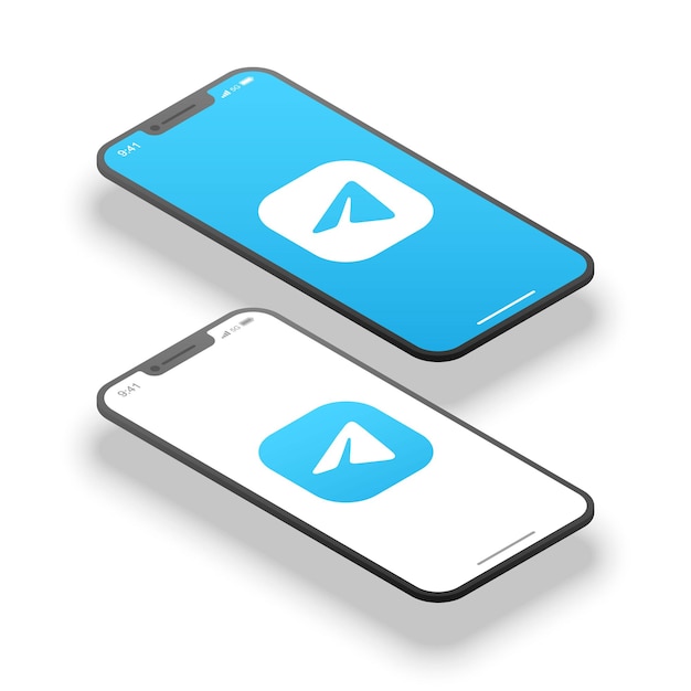 Isometrisches Handy-Bildschirmmodell mit isoliertem Telegramm-Logo
