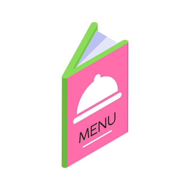 Isometrisches Ikon, das ein Restaurant-Menü darstellt, ideal für Speiseküche und Lebensmittelanwendungen