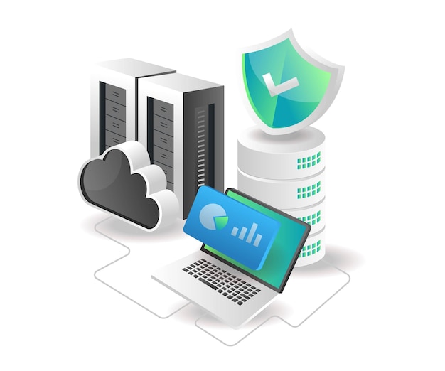 Isometrisches Illustrationskonzept Analytics-Cloud-Serverdaten und -sicherheit