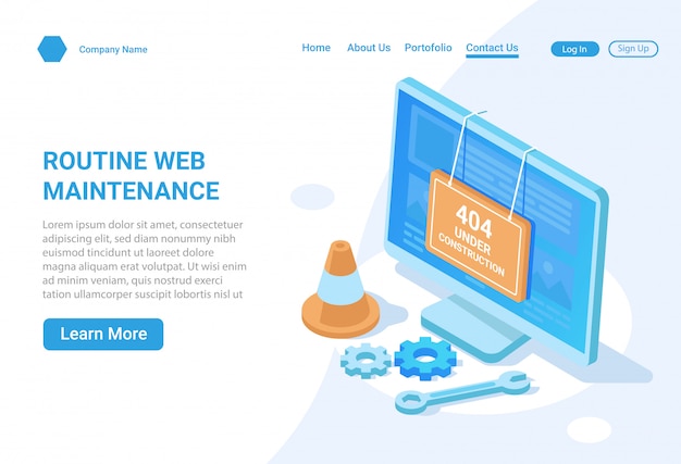 Vektor isometrisches illustrationskonzept für die website-wartung