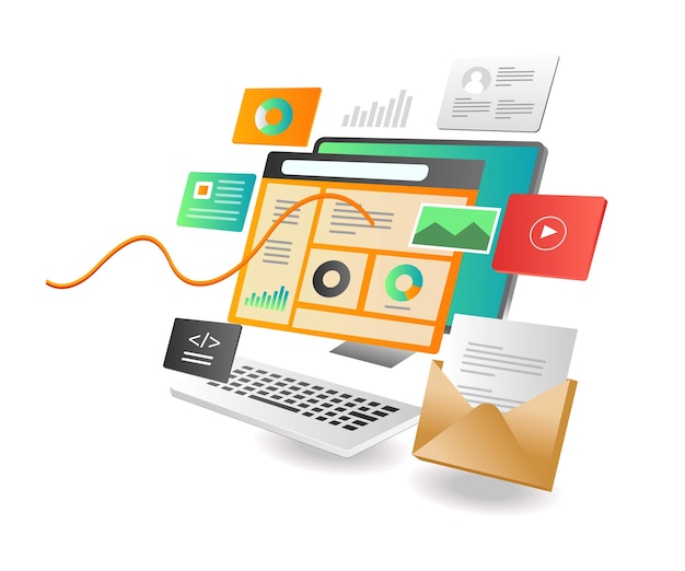 Isometrisches Illustrationskonzept SEO-Analysedaten zur Marketingoptimierung