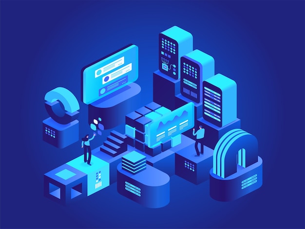 Isometrisches Konzept der Blockchain-Technologie