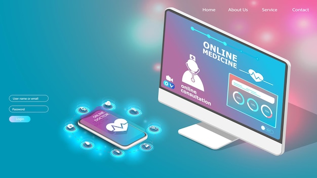 Isometrisches Konzept der Online-Telemedizin Medizinische Beratung und Behandlung über die Anwendung einer mit dem Smartphone verbundenen Internetklinik
