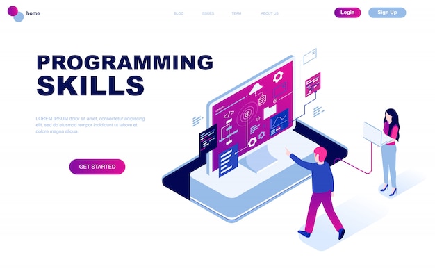Isometrisches konzept des modernen flachen designs von programmierfähigkeiten
