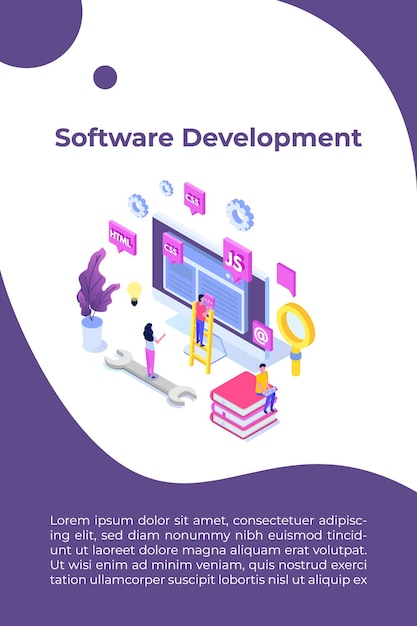 Isometrisches Konzept für Webdesign und Front-End-Entwicklung. Vektor-Illustration.