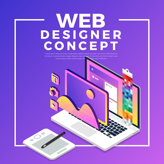 Isometrisches Konzept web er. Illustration. Website-Layout.