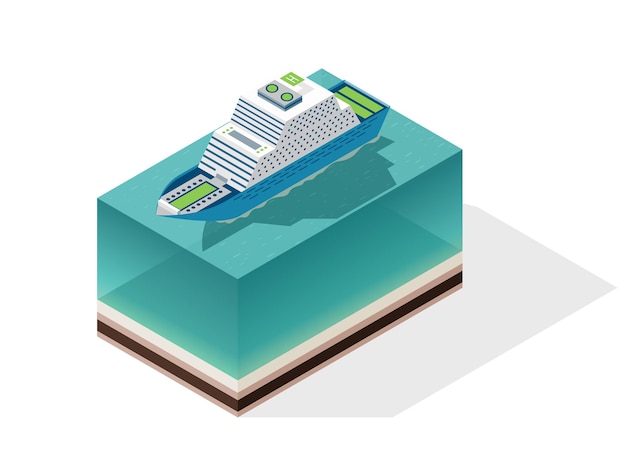 Isometrisches kreuzfahrtschiff. personenbeförderung zu wasser. vektorisometrisches symbol oder infografik-element. seetransport