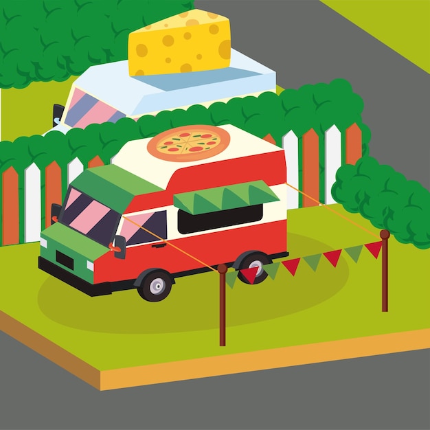 Isometrisches Pizza Food Truck Fahrzeug