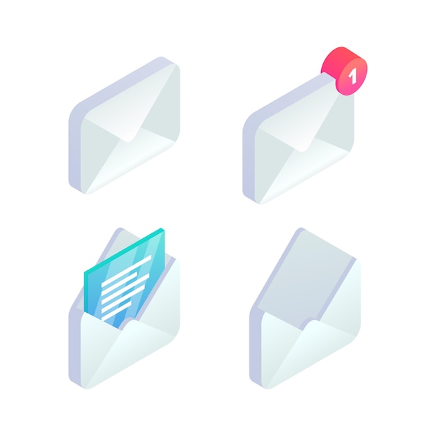 Isometrisches Symbol für mobile E-Mails. 3d Benachrichtigung über neue eingehende Nachrichten, offene Nachricht, E-Mail-Zeichen.