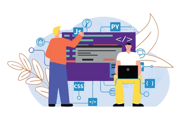 IT-Spezialistenausbildung und Online-Abschlussprogramm Vektorillustration Flachdesign