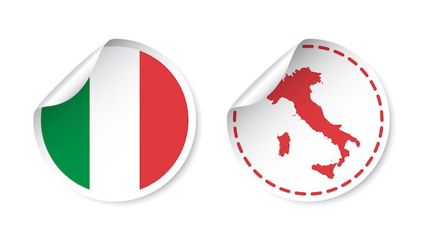 Italien-aufkleber mit flagge und karte runder aufkleber mit  ländervektorillustration auf weißem hintergrund