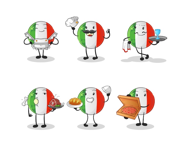 Vektor italien flagge restaurantgruppe charakter. cartoon-maskottchen-vektor