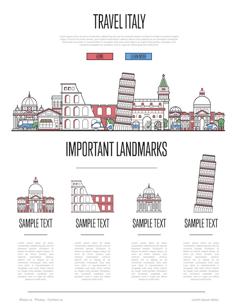 Italien Reisen Infografiken im linearen Stil