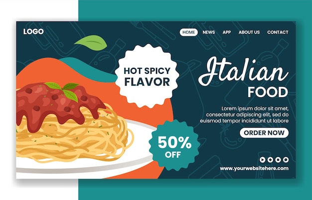 Italienische Lebensmittel Landing Page für soziale Medien Zeichentrickfilme Handgezeichnete Vorlagen Hintergrundillustration