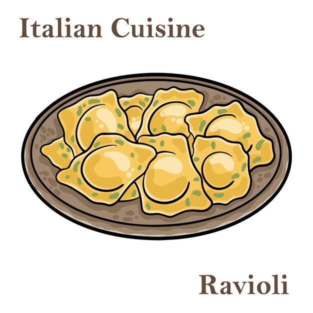 Italienische Ravioli-Nudeln mit Spinat und Ricotta auf Holzhintergrund