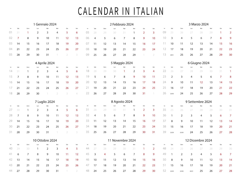 Italienischer kalender 2024 italienischer kalender vorlage woche 