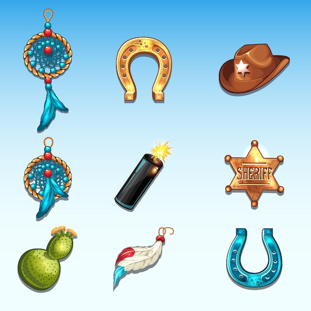 Items Wild West zu einem Computerspiel drei in einer Reihe