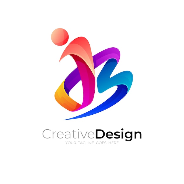 J- und b-logo-kombination 3d-buntes design jb-logos