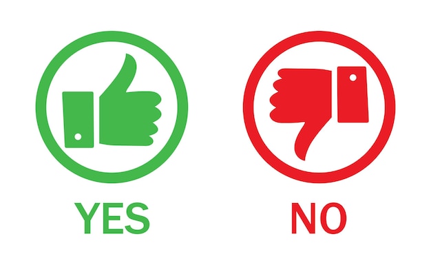 Ja oder keine Wahl wie und nicht wie Ikonen Daumen nach oben und Daumen nach unten Symbole