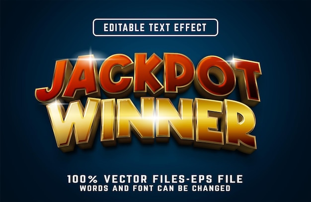 Jackpot-gewinner 3d-texteffekt mit premium-vektor im goldenen stil