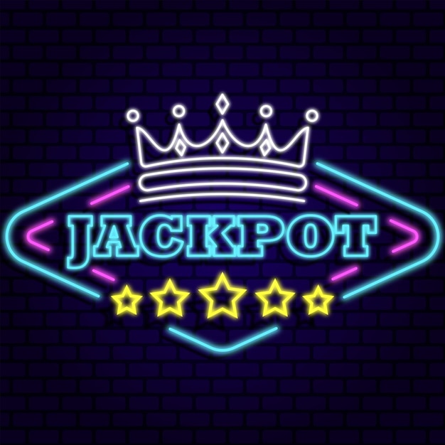 Jackpot leuchtreklamen stil glüheffekt logo typografie schriftzug hintergrund banner illustration