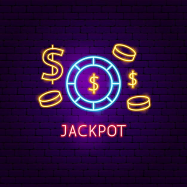 Jackpot-Neon-Label. Vektor-Illustration der Spielförderung.