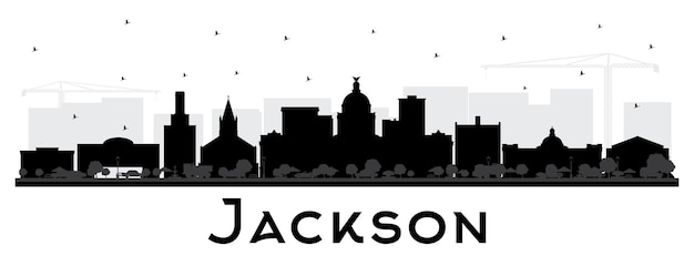 Jackson mississippi city skyline silhouette mit schwarzen gebäuden, isoliert auf weiss