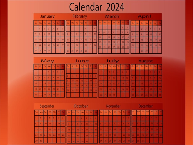 Vektor jährlicher kalender 2024