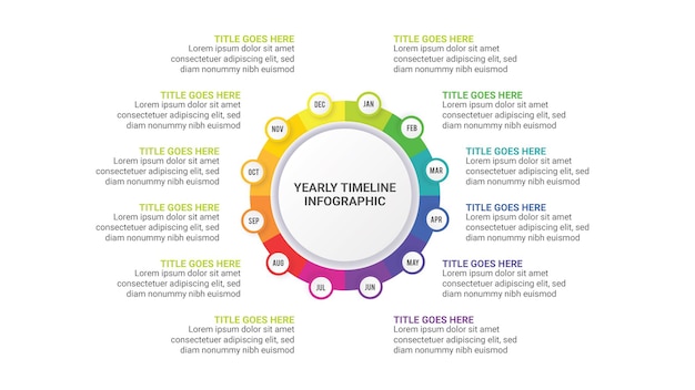 Jährliches Business Timeline Circle Infografik-Vorlagendesign mit 12 Optionsschritten