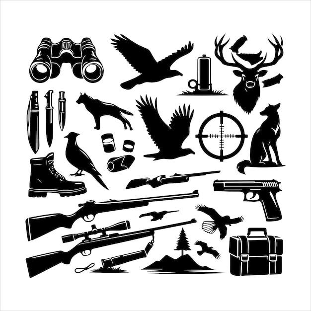 Jagd Vintage Elemente Set Silhouette Sammlung von Jagd Vektor Illustration